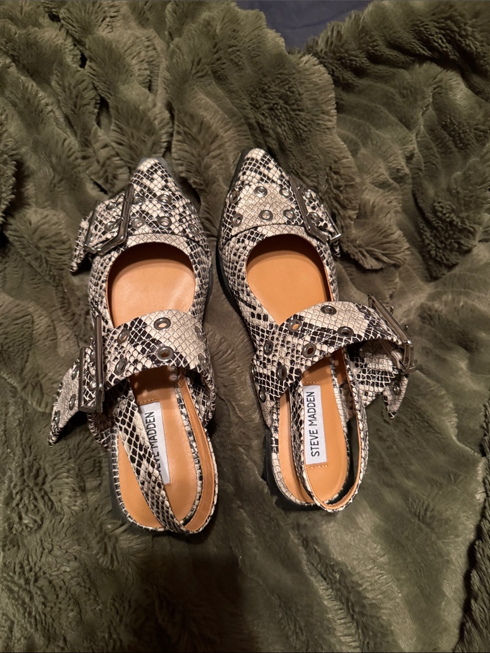 Steve Madden Snake-Print Buckled Mules - Black & White